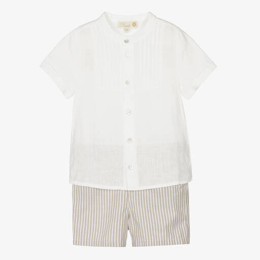 Pureté Du... Bébé-Boys Ivory & Beige Striped Shorts Set | Childrensalon Outlet