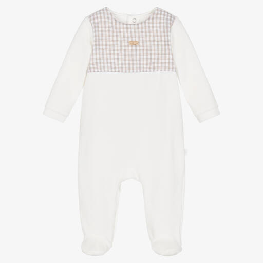 Pureté Du... Bébé-Boys Ivory Check Velour Babygrow | Childrensalon Outlet