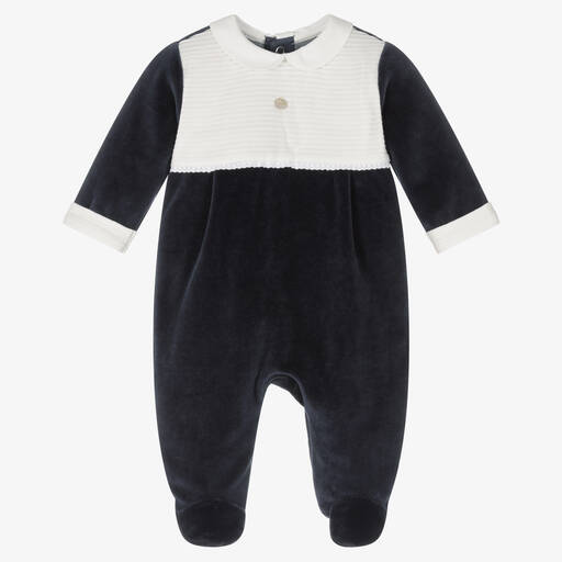 Pureté Du... Bébé-Boys Navy Blue Velour Babygrow | Childrensalon Outlet