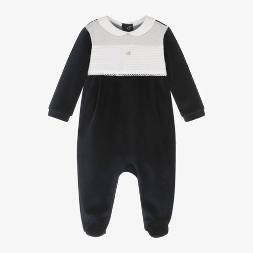 Pureté Du... Bébé-Boys Navy Velour Babysuit | Childrensalon Outlet