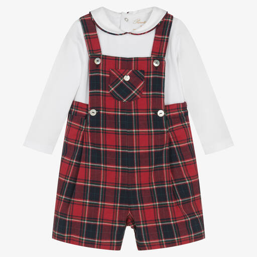 Pureté Du... Bébé-Boys Red Check Dungaree Shorts Set | Childrensalon Outlet