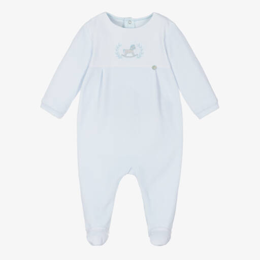 Pureté Du... Bébé-Boys Velour Blue Babygrow | Childrensalon Outlet