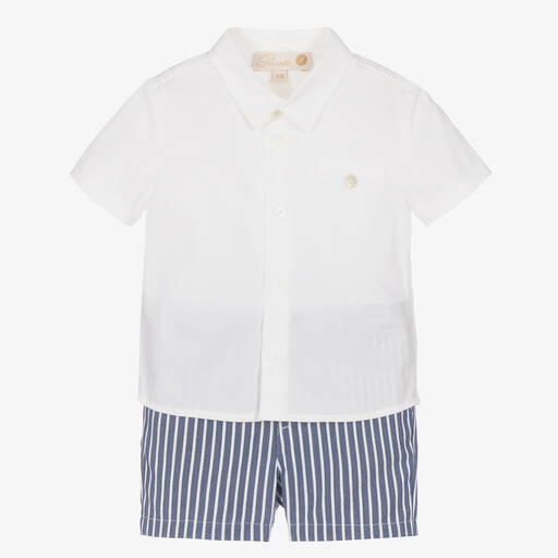 Pureté Du... Bébé-Boys White Shirt & Striped Shorts Set | Childrensalon Outlet
