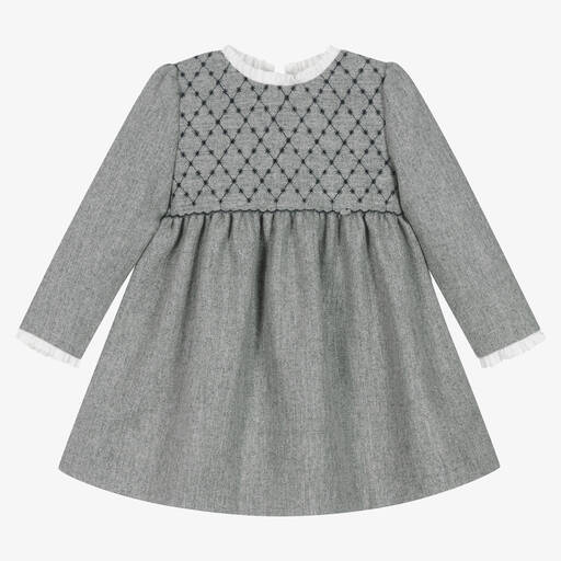 Pureté Du... Bébé-Girls Grey Embroidered Wool Dress | Childrensalon Outlet