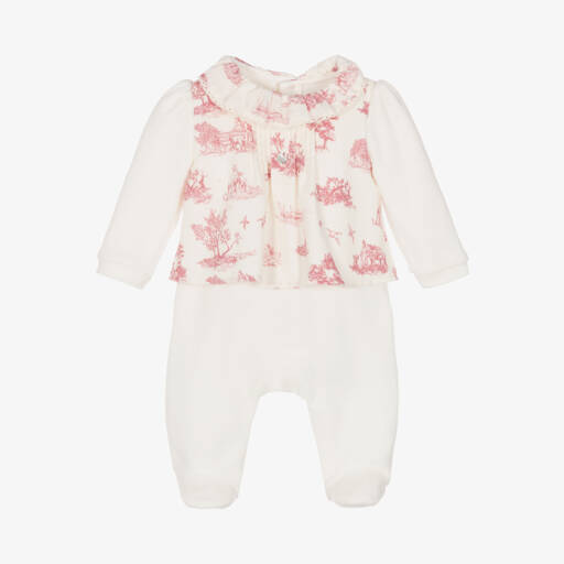 Pureté Du... Bébé-Girls Pink Toile Velour Babysuit | Childrensalon Outlet