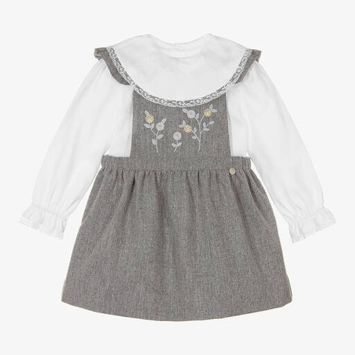 Pureté Du... Bébé-Wollkleid-Set in Weiß und Grau | Childrensalon Outlet