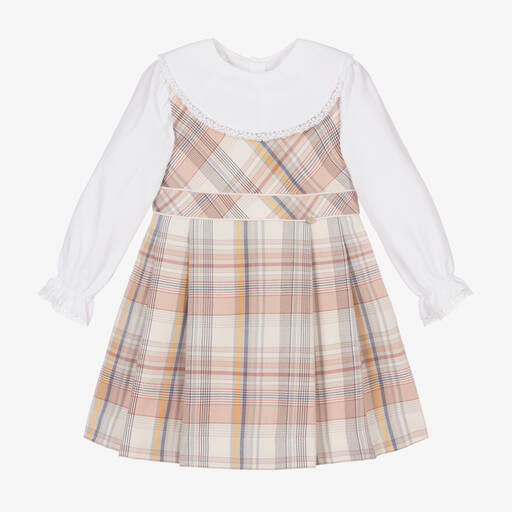 Pureté Du... Bébé-Girls White & Pink Checked Cotton Dress Set | Childrensalon Outlet