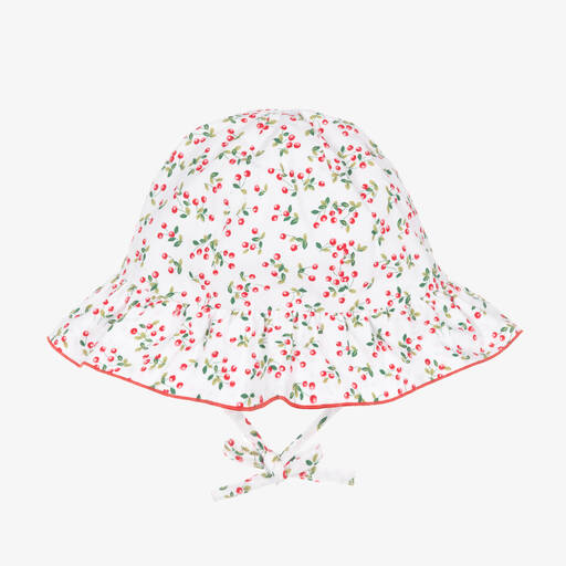 Pureté Du... Bébé-Girls White & Red Cherry Cotton Hat | Childrensalon Outlet