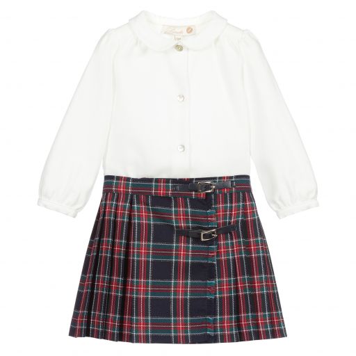 Pureté Du... Bébé-Ivory & Blue Tartan Skirt Set | Childrensalon Outlet