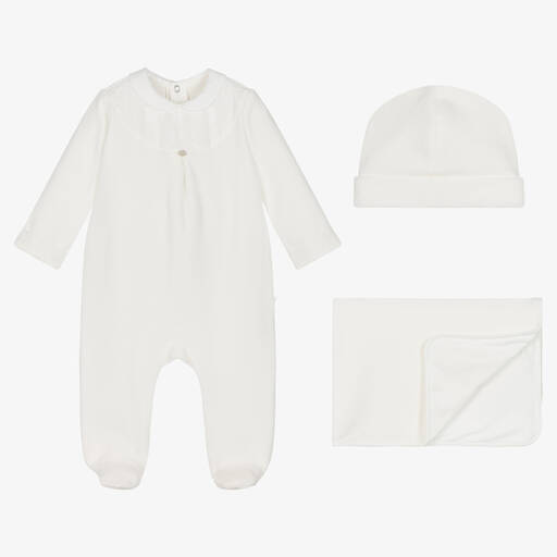 Pureté Du... Bébé-Ivory Velour Babygrow Set | Childrensalon Outlet