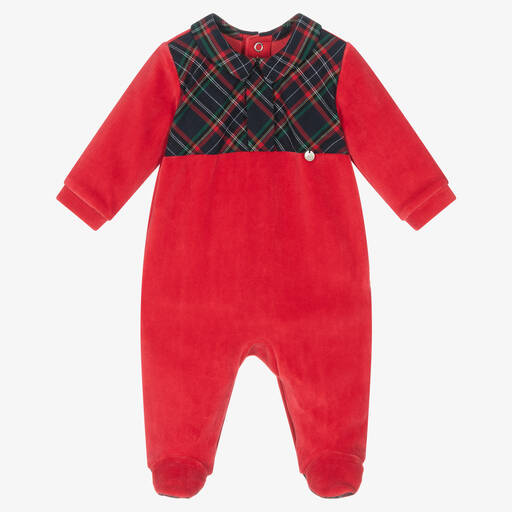 Pureté Du... Bébé-بيبي غرو قطن قطيفة تارتان لون أحمر للأطفال | Childrensalon Outlet