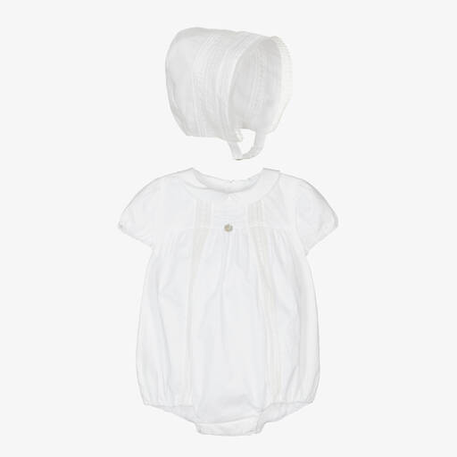 Pureté Du... Bébé-White Cotton Baby Shortie & Bonnet Set | Childrensalon Outlet