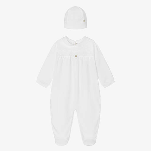 Pureté Du... Bébé-White Smocked Babygrow & Hat Set | Childrensalon Outlet