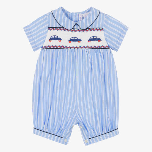 Rachel Riley-Baby Boys Blue Striped Smocked Shortie | Childrensalon Outlet