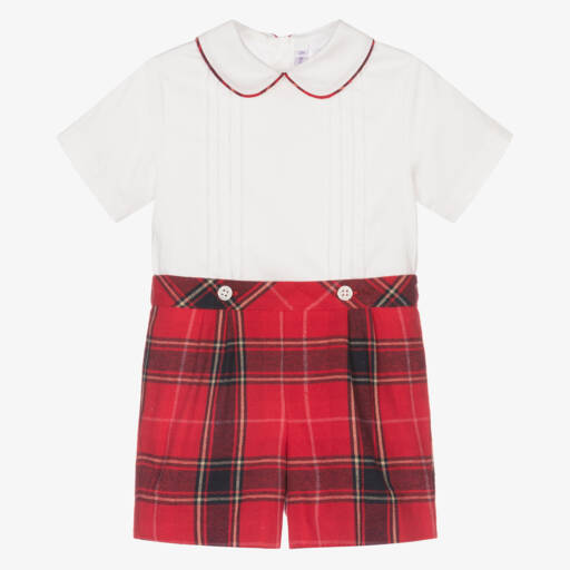 Rachel Riley-Baby Boys Ivory & Red Cotton Buster Suit | Childrensalon Outlet