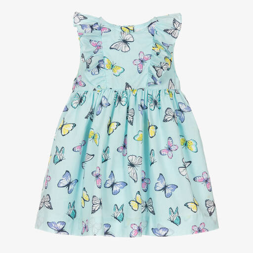 Rachel Riley-Baby Girls Blue Butterfly Print Dress | Childrensalon Outlet