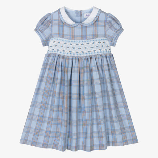 Rachel Riley-Baby Girls Blue Hand-Smocked Cotton Dress | Childrensalon Outlet