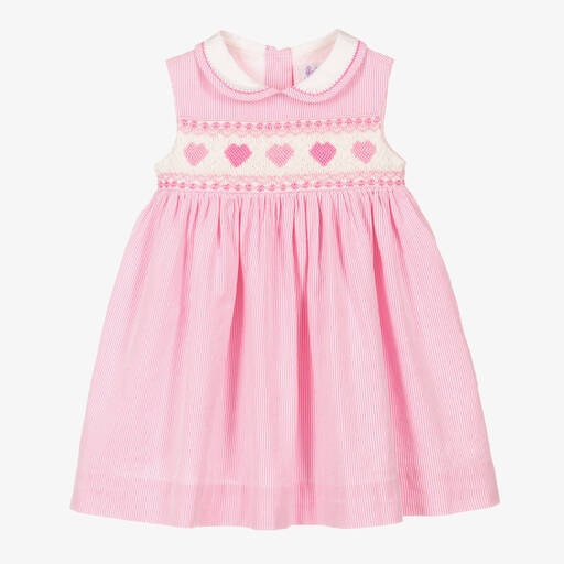 Rachel Riley-Baby Girls Pink Stripe Smocked Dress | Childrensalon Outlet