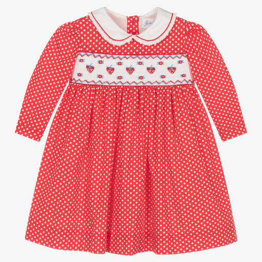 Rachel Riley-Baby Girls Red Smocked Polka Dot Dress | Childrensalon Outlet