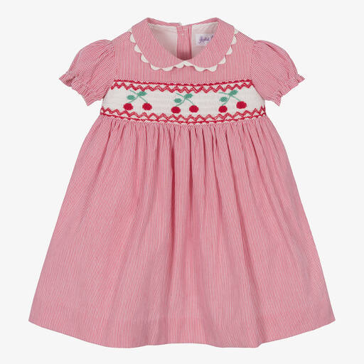 Rachel Riley-Baby Girls Red & White Smocked Dress | Childrensalon Outlet