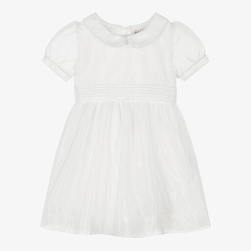 Rachel Riley-Baby Girls White Organza Pintuck Dress | Childrensalon Outlet