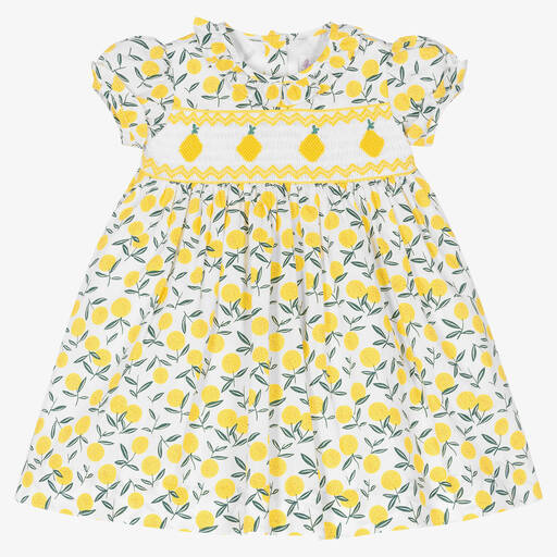 Rachel Riley-Baby Girls Yellow Lemon Smocked Dress | Childrensalon Outlet