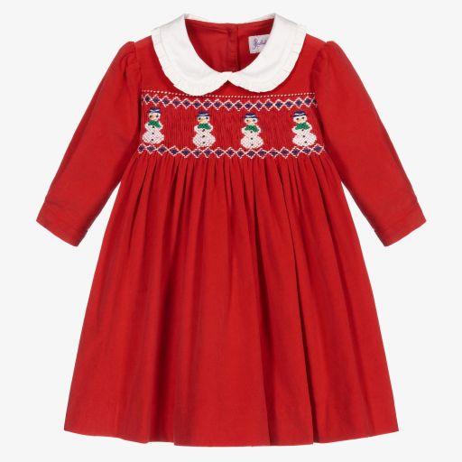 Rachel Riley-Baby Red Smocked Snowman Dress | Childrensalon Outlet