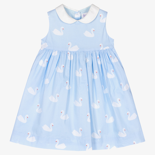 Rachel Riley-Blue Cotton Swan Baby Dress Set | Childrensalon Outlet