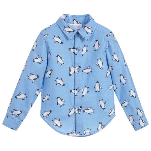 Rachel Riley-Boys Blue Cotton Flannel Shirt | Childrensalon Outlet