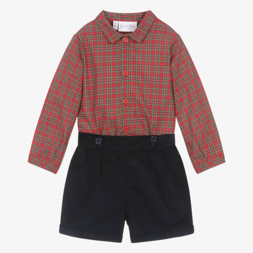 Rachel Riley-Boys Red Plaid Shirt Set | Childrensalon Outlet