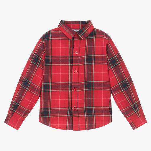 Rachel Riley-Boys Red Tartan Cotton Shirt | Childrensalon Outlet