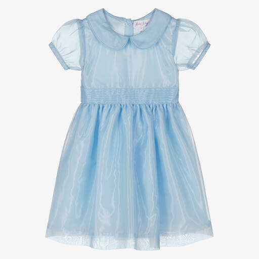 Rachel Riley-Girls Blue Organza Pintuck Dress | Childrensalon Outlet