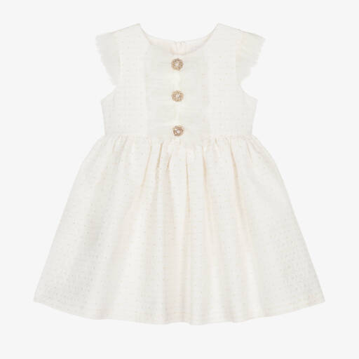 Rachel Riley-Girls Ivory Floral Jacquard Dress | Childrensalon Outlet