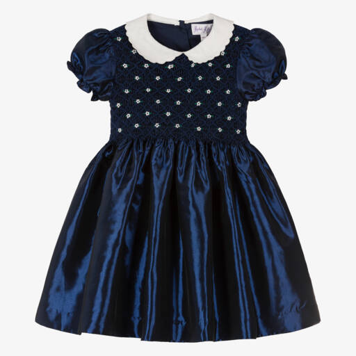 Rachel Riley-Girls Midnight Satin Smocked Dress | Childrensalon Outlet