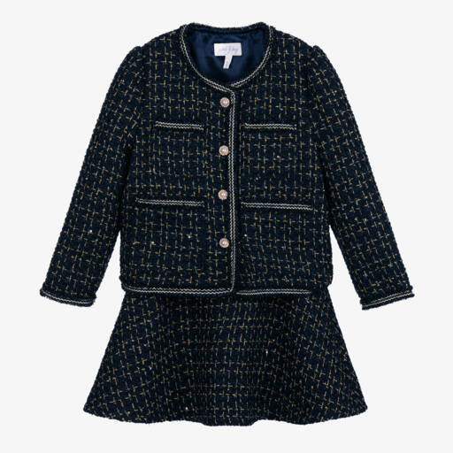 Rachel Riley-Girls Navy Bouclé Tweed Outfit | Childrensalon Outlet