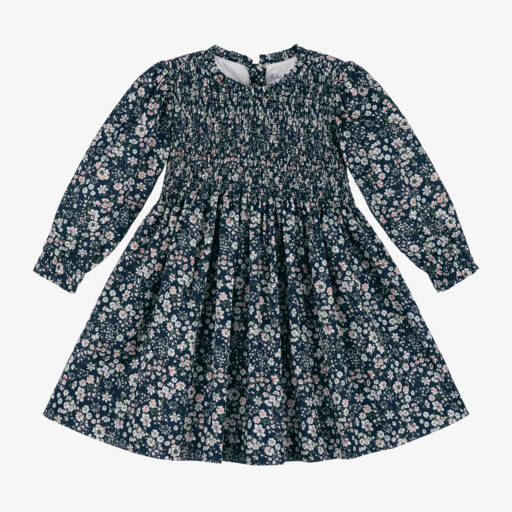 Rachel Riley-Girls Navy Ruched Floral Dress | Childrensalon Outlet