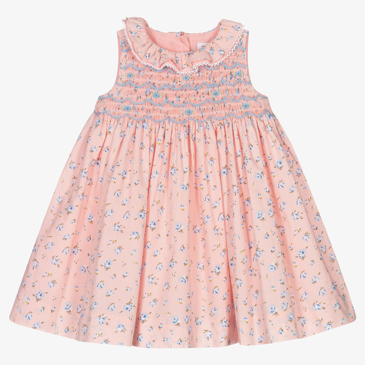 Rachel Riley-Girls Pink Floral Cotton Dress | Childrensalon Outlet