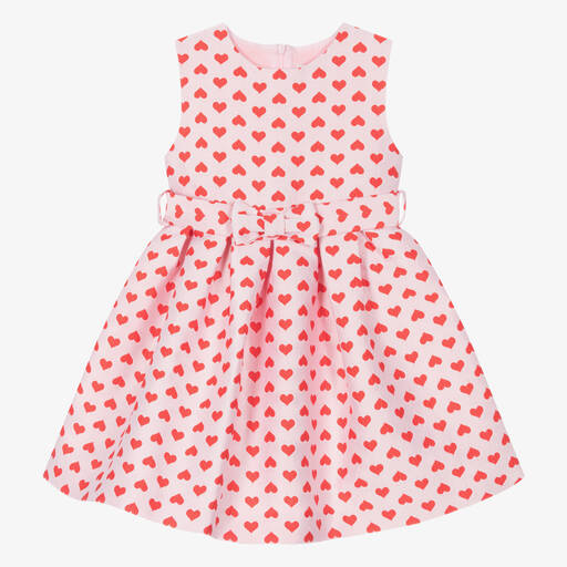 Rachel Riley-Girls Pink Heart Jacquard Dress | Childrensalon Outlet