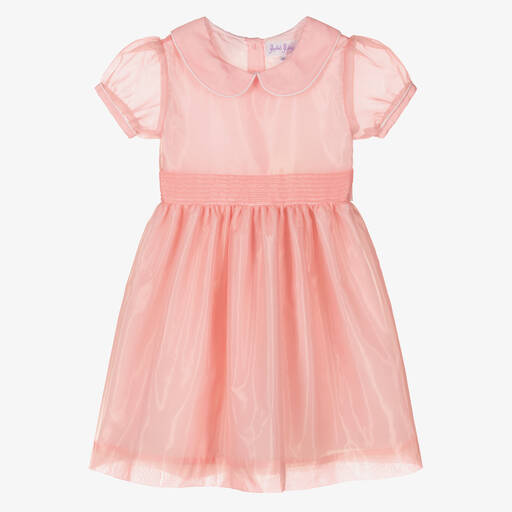 Rachel Riley-Girls Pink Organza Pintuck Dress | Childrensalon Outlet