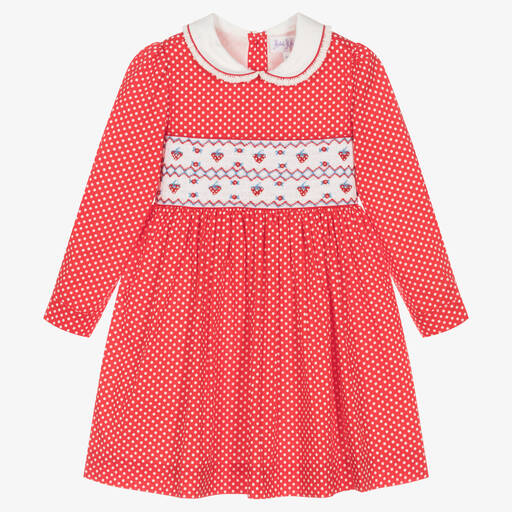 Rachel Riley-Girls Red Smocked Polka Dot Dress | Childrensalon Outlet