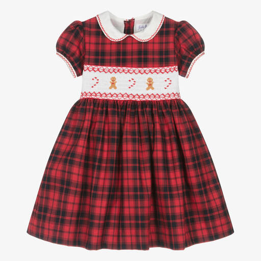 Rachel Riley-Rotes gesmoktes Schottenkaro-Kleid aus Baumwolle für Mädchen | Childrensalon Outlet