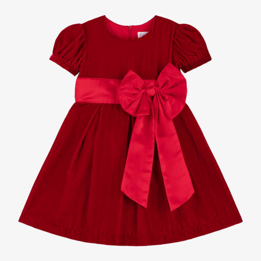 Rachel Riley-Girls Scarlet Velvet Dress with Bow | Childrensalon Outlet