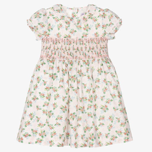 Rachel Riley-Girls White Floral Smocked Dress | Childrensalon Outlet