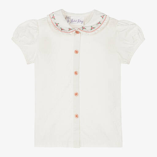 Rachel Riley-Girtls White Cotton Embroidered Blouse  | Childrensalon Outlet