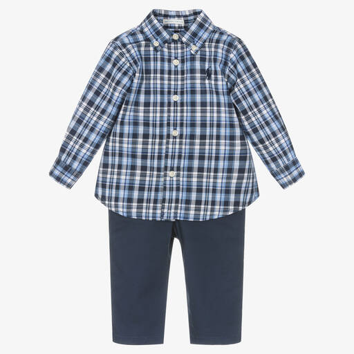 Ralph Lauren-Baby Boys Blue Check Shirt & Trouser Set | Childrensalon Outlet
