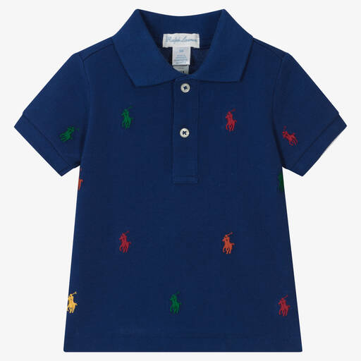 Ralph Lauren-Blaues Baby-Baumwollpiqué-Poloshirt | Childrensalon Outlet
