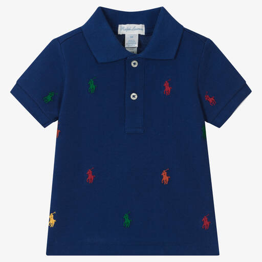 Ralph Lauren-توب بولو قطن بيكيه لون أزرق للمواليد | Childrensalon Outlet