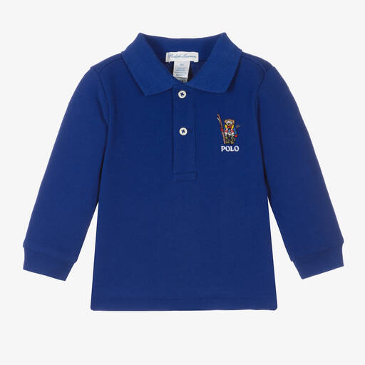 Ralph Lauren-توب بولو قطن بيكيه لون أزرق للمواليد | Childrensalon Outlet