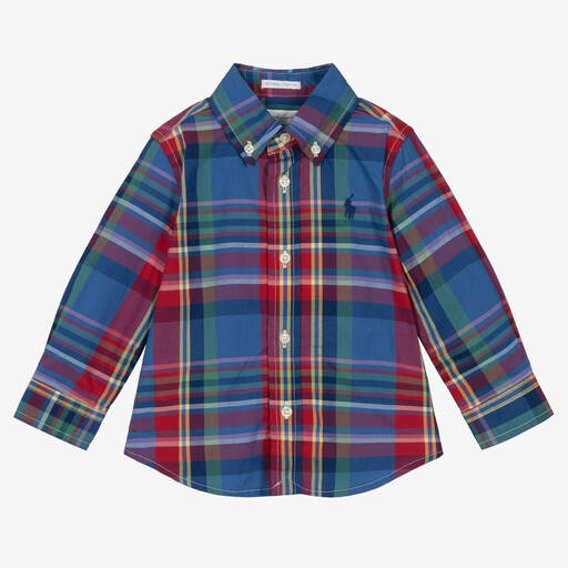 Ralph Lauren-Kariertes Baumwollhemd in Blau/Rot | Childrensalon Outlet