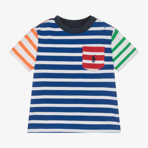 Ralph Lauren-Baby Boys Blue Striped Cotton T-Shirt | Childrensalon Outlet